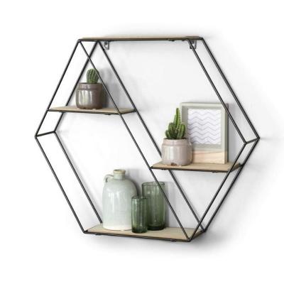 China Home Storage Decoration Rack Hexagon Float Wall Floating Shelf for sale