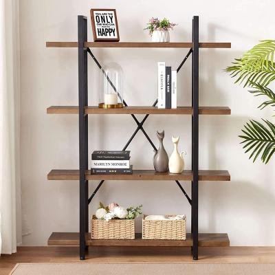 China Easy To Assemble 2021 Newest Iron Bookshelf Infustrial Book Shelves 4 Tier Wood Metal Bookshelf Wholesale View for sale