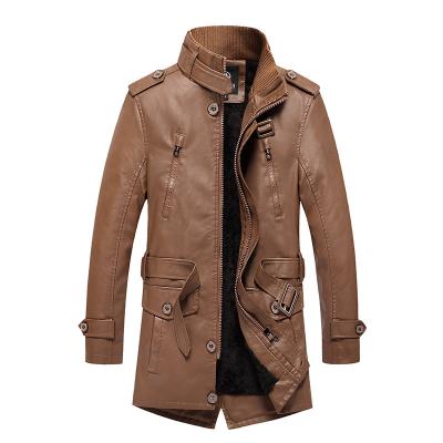 China Other European and American men's PU leather jacket direct selling mid length border new fleece padded motorcycle leather clothi for sale