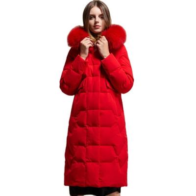 China Large Reversible White Duck Down Jacket Women Fur Collar Shiny Slim Fit New Winter Popular Mid Length Slim Fit Coat for sale