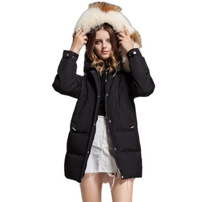 China New European and American jacket reversible white duck down coat long fur collar colorful hooded loose parka women for sale