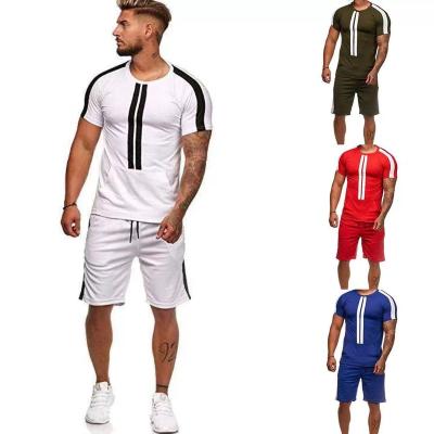 China MenTT-shirt QUICK DRY casual sports shorts2Striped short sleeve solid color exercise workout short slim fit equipment for sale