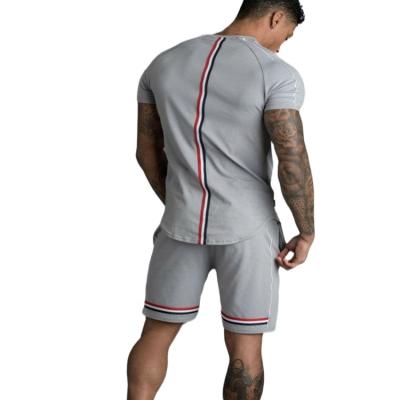 China High Quality Breathable Summer Sports Suits Casual Mens Short Sleeve Shorts Solid Color Side Stripe Sports Workout Clothes for sale