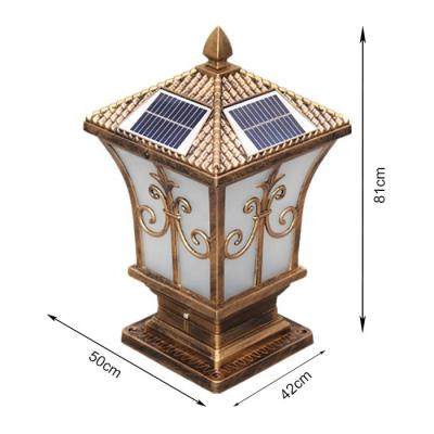 China Aluminum Light Solar Vintage Decoration Flood Solar Bronze Black Courtyard Solar Led Pillar Lamp Portable Night Light for sale