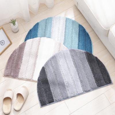 China Non Slip Sustainable Half Around Striped Microfiber Bath Mat Bathroom Door Mat for sale