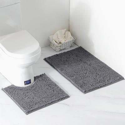 China Sustainable Super Absorbent Chenille Water Absorption Bathroom Bath Cover Mat Set 2 Pieces for sale