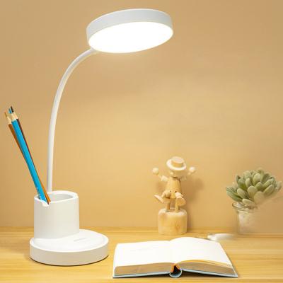 China Modern Modern Adjustable 3 Color Touch Desk Stepless Dimming Rechargeable Battery Cable Table Lamp With Pen Holder for sale