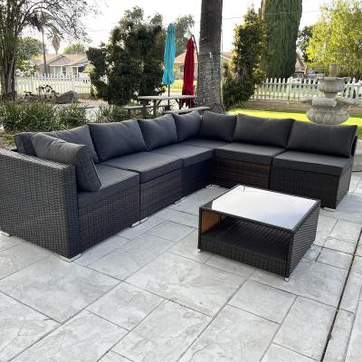 China Modern Modular Wicker Sectional Outdoor Backyard Chat Set Rattan Patio Sofa Set PE 7pc Free Combination for sale