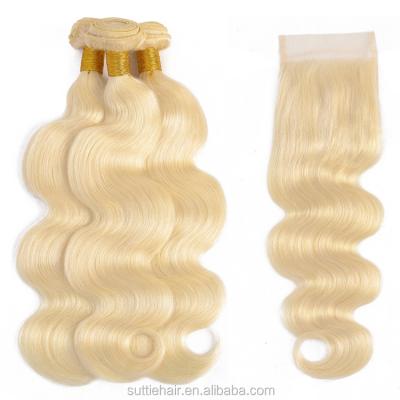 China Wholesale Brazilian Blonde Human Hair Virgin Human Hair Blonde Body Wave Extension 613 Bundles With Closure for sale