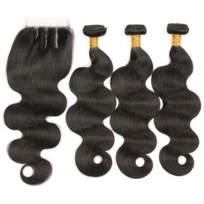 China Wholesale Raw Indian 100% Virgin Body Wave Body Wave Temple Hair Bundle With 4x4 Lace Closure for sale