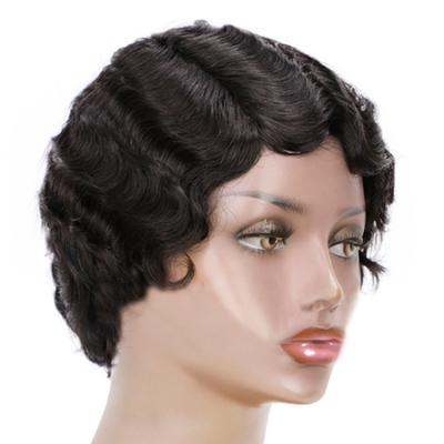 China 2020 New Human Hair 100% Virgin Hair Short Pixie Cut Wig Machine Wig Full Hair Wig For Black Women for sale