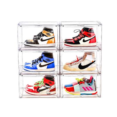 China Expandable Multifunctional Acrylic Plastic Shoe Box Shoe Storage Boxes Folding Shoe Dustproof Rack for sale