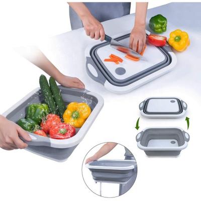 China Kitchen Viable Foldable Cutting Board Basket Portable Vegetable Wash Multifunctional Drain Basket for sale