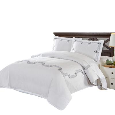 China Pure White Nondisposable Hotel Bedding Star Cotton Sateen Jacquard Embroidery Flower Hotel Four-Piece Set for sale