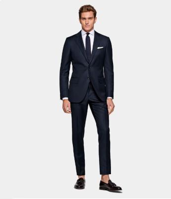 China Custom MTM Men's Anti-Shrink Single Breasted Suit Bespoke Business Casual Navy Blue British Style Suit for sale