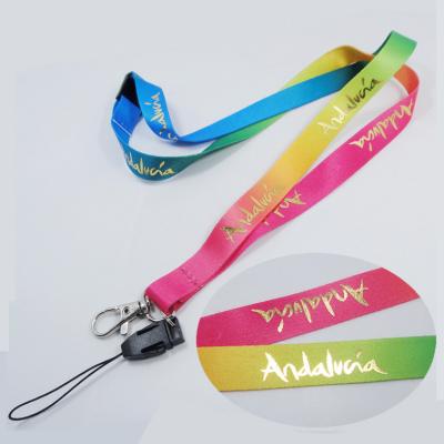 China Polyester Rainbow Sublimation Printed Aluminum Stamped Logo Mobile Phone Holder Lanyard for sale