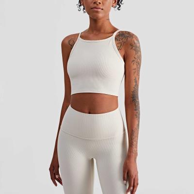 China Breathable Custom Sexy Beige Ribbed Crop White Women Ladies Logo Sports Top Tank Top For Women for sale