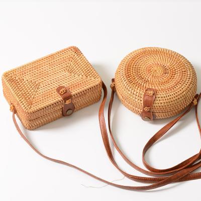 China 2019 Newest Fashion Girl Bag Summer PU Leather Strap Cross - Round Body Bag / Straw Bag Beach Shoulder Rattan for sale