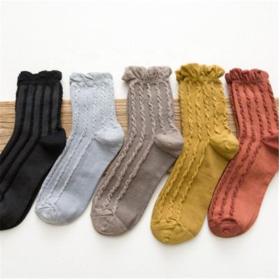 China Antibacterial Comfortable Pure Color Lace Women Socks Cotton Socks For Women for sale