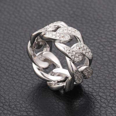 China New Design Hip Hop Twist Rings 925 Sterling Silver Moissanite Cuban Link Rings for sale