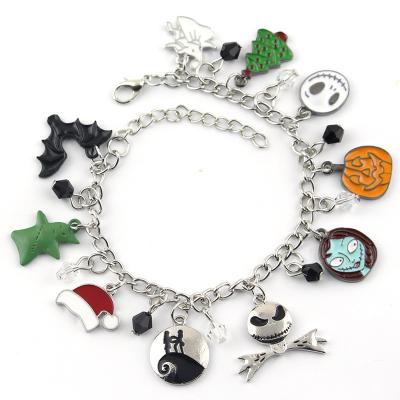 China New Fashionable Design DIY Personality Colorful Skull Ghost Christmas Tree Chain Link Charm Bracelet for sale