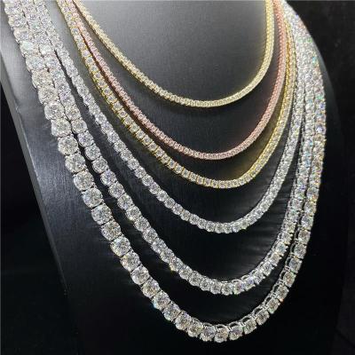 China Hiphop Hip Hop Jewelry 925 Sterling Silver Diamond Tennis Chain Moissanite Diamond Necklace for sale