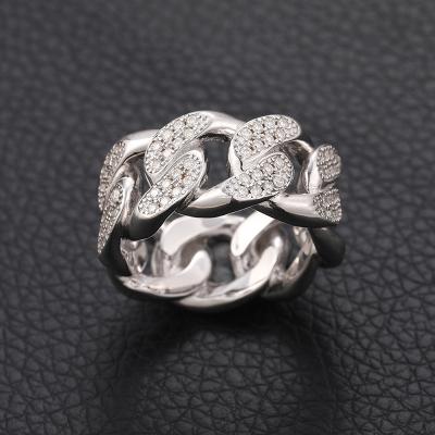 China Luxury Hiphop Hip Hop White Gold Plated Diamond Moissanite 925 Silver Cuban Link Mens Rings for sale