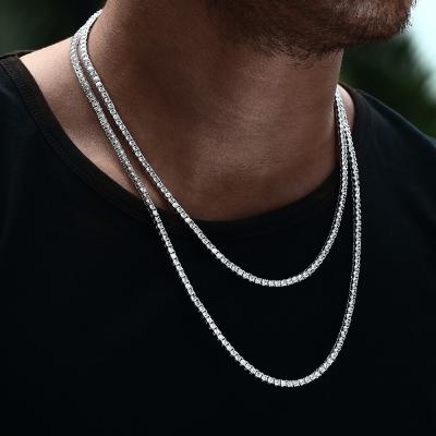 China Hip Hop Diamond Tennis Chain Rose Gold Plated Iced Out CZ Jewelry Hiphop Tennis Choker Mens Silver White Chains Necklace For Women for sale