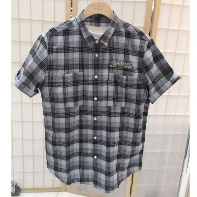 China New Summer Gray Plaid Shirt Men Shirts 2022 Black Fashion Shirt Dress Men's Shirts Anti-pilling Short Sleeve Men Blouse for sale