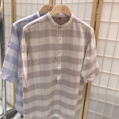 China Summer Men's Anti-Pilling Shirt Top Casual Short Sleeve Hawaiian Shirts Stand Collar Band Print Cool Slim Shirt Men Dress Male Clothing Tops for sale