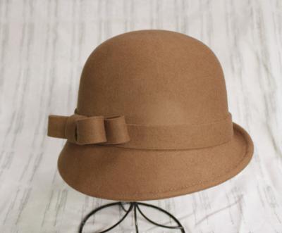 China Casual Customizing Wholesale Autumn and Winter New Wool Top Hat Bowknot Bowl Hat for sale