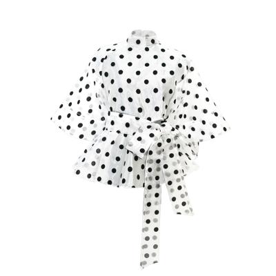 China Tianbao QUICK DRY flared sleeve cardigan polka dot sheer organza blouse oversized blouse with belt for sale