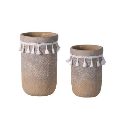 China Wholesale New Design Mini Cement Flower Vase Indoor Shape Flower Cement Plant Weaving Vase for sale