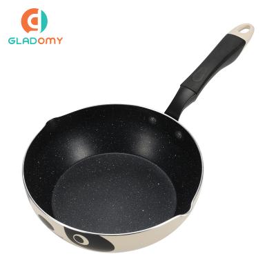 China Induction Stocked Nonstick Bottom Pressed Insulated Milk Sauce Aluminum Marble Coating Pan To Handle Non-Hot Sauce Pot for sale