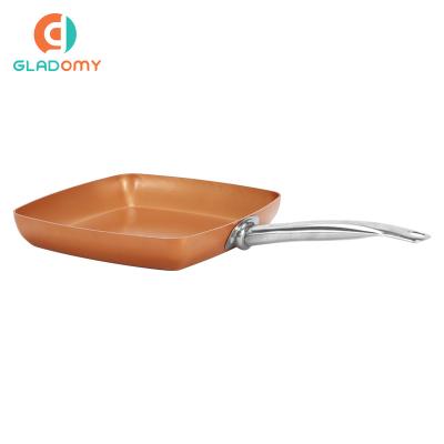 China Square Grill Pan Non Stick Copper Colored Pan Easy Clean Griddle Stainless Steel Pan Handle Induction Bottom Stocked for sale