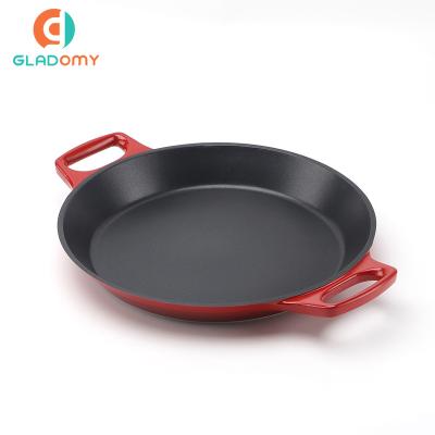 China Hot Selling Stocked Amazon Ear Flat Bottom Double Aluminum Frying Pan for sale