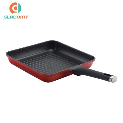 China CLASSIC Factory Directly Supplied Aluminum Stick Red Die Casting Pot Non Heated Also Steak Pot Safe Non-Toxic Frying Pan for sale