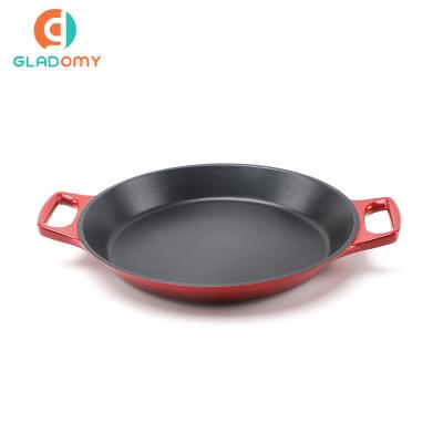 China High Quality Die Stocked Cast Aluminum Frying Pan Red Nonstick Double Ear Saute Pan for sale