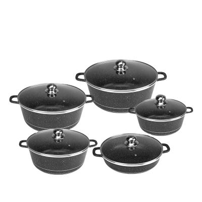 China Hot Sale 2022 Stocked Granite Ceramic Coating Kitchen Cooking Pot Stock Die Cast Non Stick Aluminum Casserole Cookware Set for sale