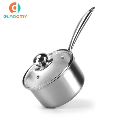 China Small And Convenient 316 Stainless Steel Stocked Milk Pot Sauce Pan With Handle And Lid for sale