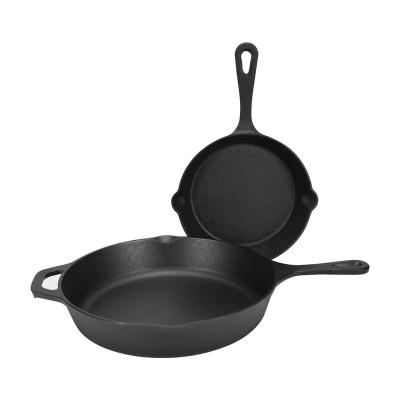 China Stocked Best Selling Cast Iron Pre-Seasoned Kitchen Cooking Items Non Stick Frying Pan Set for sale