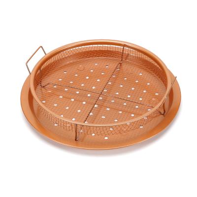 China Hot Sale Carbon Steel Oven Baking Non-stick Cookie Pan Flat Roasting Pan Set with Net Iron Basket for sale