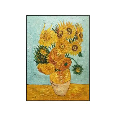 China Hand Drawn Vertical Version Oil Painting Printing Oil Painting Van Gogh Sunflowers Decoration Printing Wall Paintings for sale