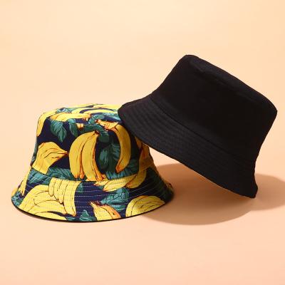 China Double Sided Double Sided Cheap Summer Sun Tropical Fruit Cotton Casual Printed Nylon Bucket Hats Reversible for sale