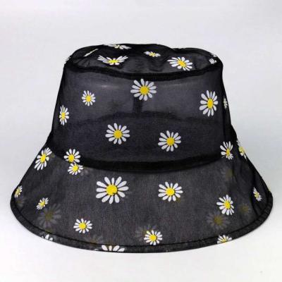 China Picture 2021 Picture Spring And Summer New Design Cheap Mesh Fabric Breathable Daisy Printing Women Bucket Hats for sale