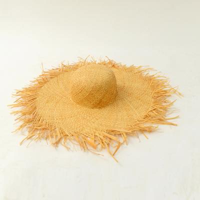 China Customizable Stain Fashion Hand Clochet Summer Beach Knitted Raffia Straw Hat for sale