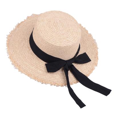 China 2021 Customizable Stylish Beach Hat Wide Flat Lafite Bowknot Lafite Dobby Spot Lafite Dobby Summer Beach Hat Straw Hats Summer Beach Hat for sale