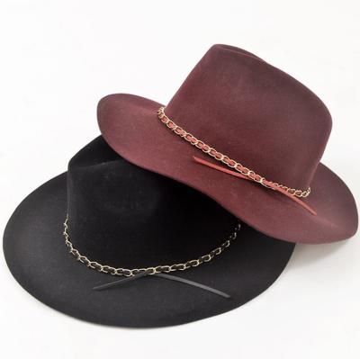 China Customizable Image Cowboy Hat Women Unisex Fedora Hats Wool Felt Fedora Edge Elegancy Wide Stain Fashionable Warmth for sale