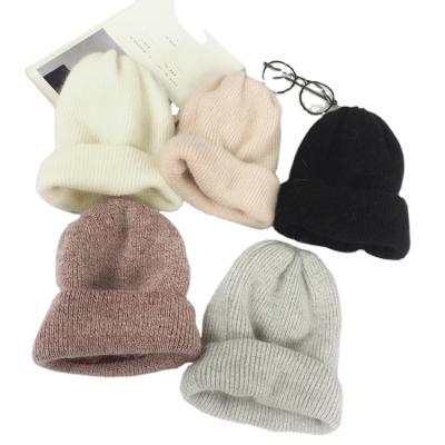 China COMMON Bunny Warmth Bunny Solid Funny Wool Hair Customizable Winter Collapsible Arched Knitted Hat for sale