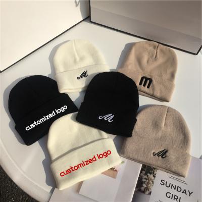 China Custom COMMON Logo Embroidery Winter Warmth Beanie Knitted Hats With Custom Logo for sale